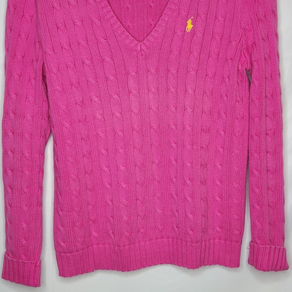 Ralph Lauren | Sweaters | Ralph Lauren Sport Pink Vneck Sweater Cotton Knit Barbiecore Chunky 